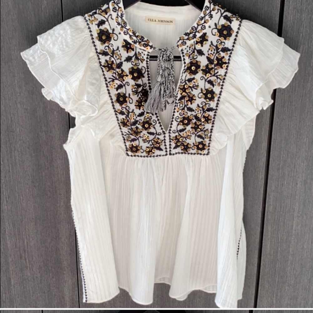 Ulla Johnson White Embroidered Top